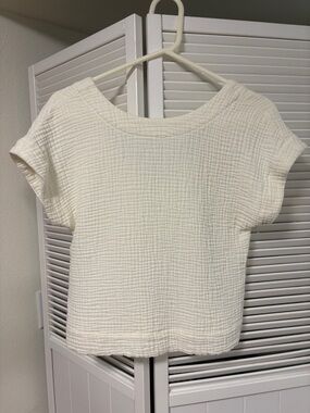 Madewell White Doublecloth / Gauze Textured Short Sleeve Top